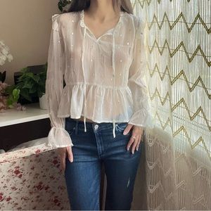 BOG Collective White Silver Polka Dot Sheer Top Size Medium